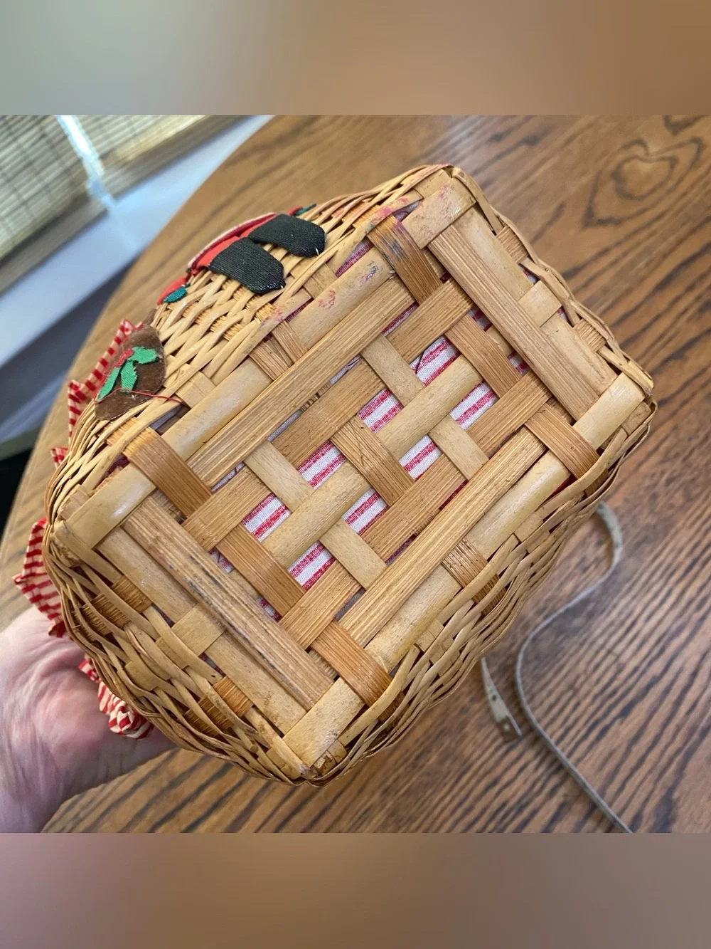 Vintage Handwoven Holiday Basket with Santa Accent - Red & Natural